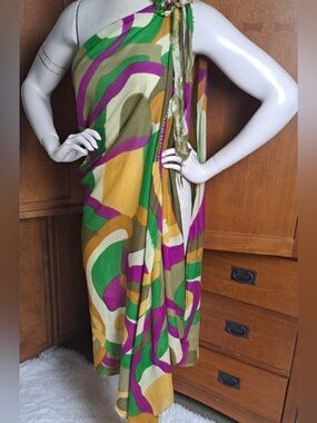 AYFEE Firenze Cotton Pareo Coverup One Shoulder Sequin Resort Beach Wrap